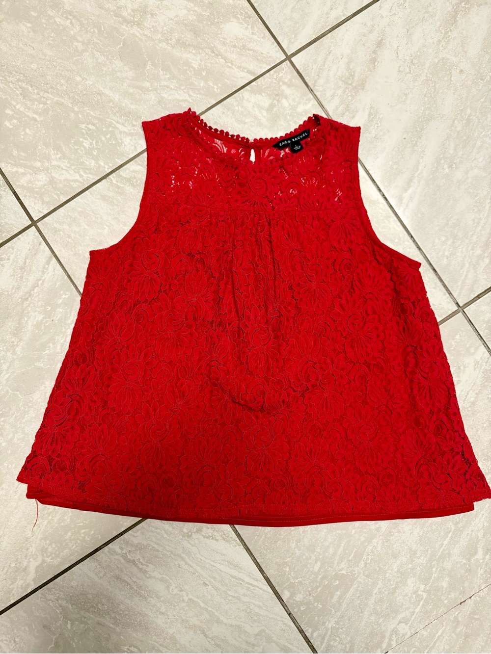Zac & Rachel Red Sleeveless Lace Shell Top
